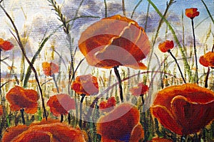 Red poppies big flowers close up Flower painting on canvas