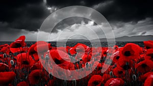 Red Poppies in the Field: Background Imagery for Remembrance or Armistice Day AI Generated