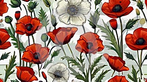 red poppies in meadow floral background