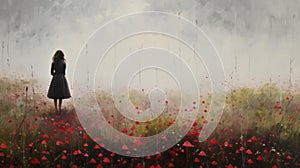 Moody Atmosphere: Woman In The Field Of Poppies photo