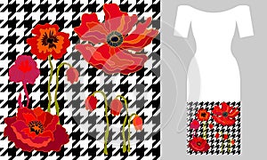 Red poppies. Party dress design.