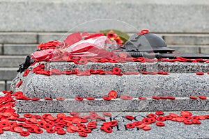 Red poppies on Tomb Of The Unknown Soldier in Ottawa, Canada on Remembrance Day.