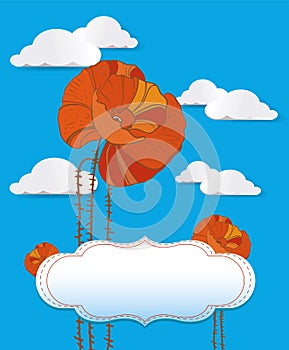 Red poppy card with clouds