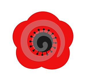 Red poppy flower blossom simple flat icon