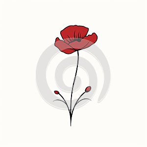 Minimalistic Red Poppy Flower Illustration: Classic Tattoo Design