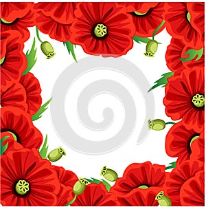 Red Poppy Flower isolated on white background. Vector red romantic poppy flowers and grass. red poppies. red flower. flourish flow