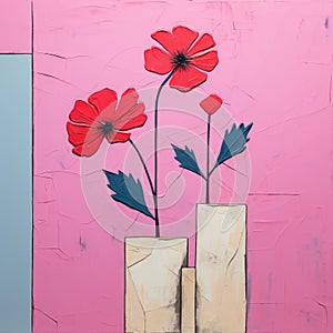 Flowers In Vases: Pop Art Minimalism With Vibrant Color Blocks photo