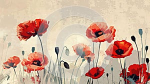 Red Poppy Flowers in a Field of White