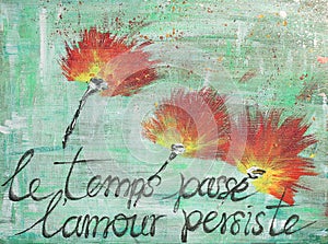 Red poppy flowers - hand painted acrylic with French aphorism photo
