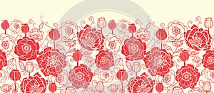 Red poppy flowers horizontal seamless pattern