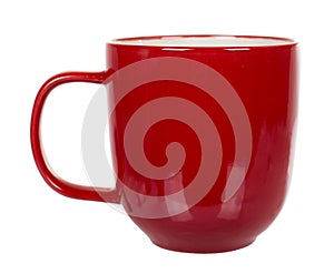 Red porcelain tea cup. Ceramic coffee mug