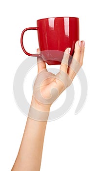 Red porcelain tea cup. Ceramic coffee mug