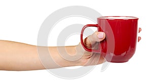 Red porcelain tea cup. Ceramic coffee mug