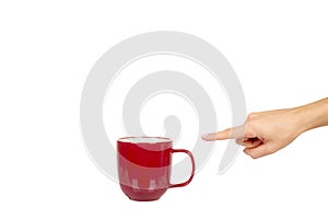 Red porcelain tea cup. Ceramic coffee mug