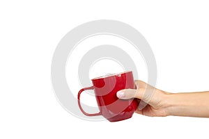 Red porcelain tea cup. Ceramic coffee mug