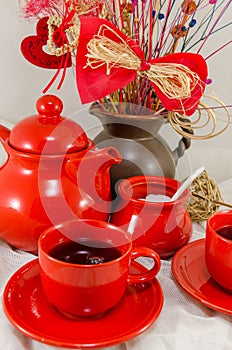 Red porcelain tea set