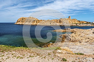 Red Porphyry rocks landscape of Pietra Islet in Corsica