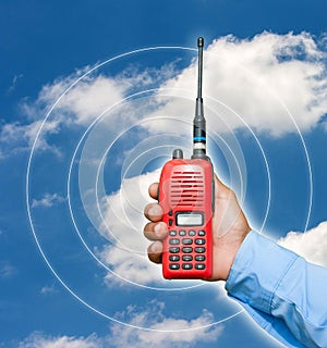 Red portable radio transceiver