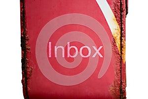 Inbox words on red post box have the rust on white background