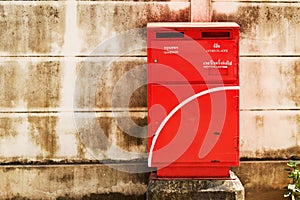 Red postbox.