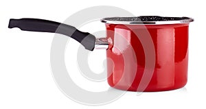 Red pot with black pen isolated on white