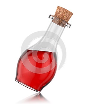 Red potion in a bottle isolated on white background