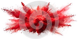 Red powder explosion. Abstract close up isolated on white background. Generative ai image