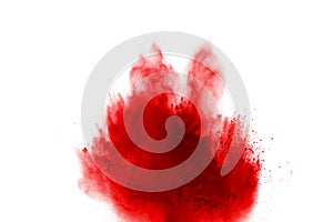 Red powder explosion isolated on white background