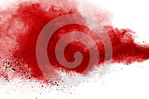 Red powder explosion isolated on white background