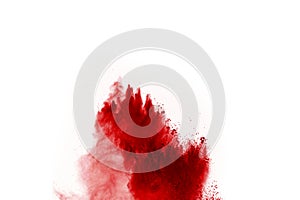 Red powder explosion isolated on white background