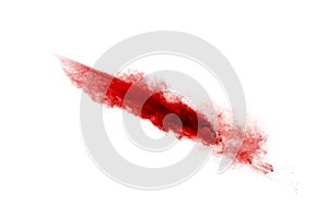 Red powder explosion isolated on white background