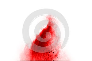 Red powder explosion on white background. Colored cloud. Colorful dust explode.