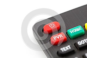 red power button on a remote control for a TV