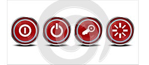 Red power push-button with shadow. Round shutdown illustration. On off icon interface.