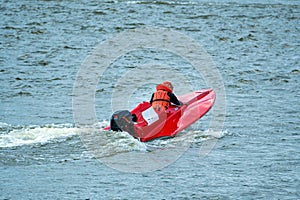 Red powerboat in Powerboat racing