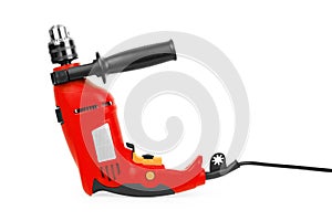 Red powerful drill on a white background photo