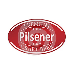 Red premium pilsener ceaft beer paper web lable badge isolated