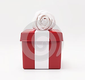 Red Present Gift Box with Beautiful White Bow