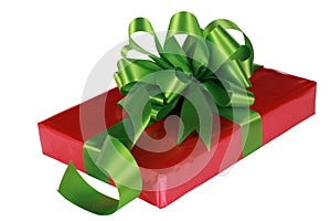 Red present with green ribbons