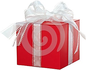 Red Present With White Ribbon ~ Isolated Gift Box