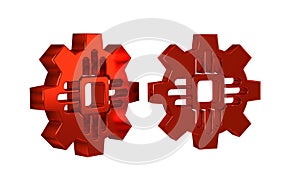 Red Processor icon isolated on transparent background. CPU, central processing unit, microchip, microcircuit, computer