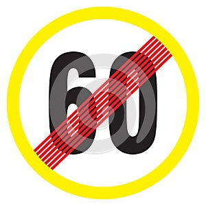 Red Prohibition speed limit 60 not allowed object, Red circle warning and no entry or access with symbol