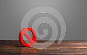 Red prohibition symbol NO. Bans and laws, restriction of human rights and freedoms. Norms and rules, permissible limits photo