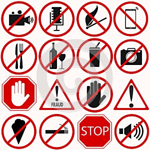 Red prohibition symbols set