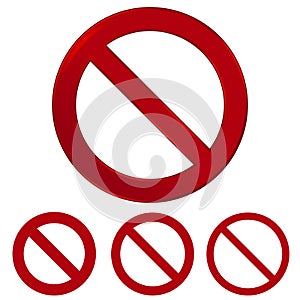 Red prohibition vector sign. Warning circle and line symbol. Vector