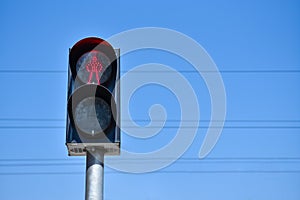 Red prohibitory traffic signal on the railway