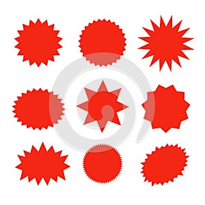 Red promo seal pricetag vector sticker stamp. Callout flash red star tag icon sale promotion round shape icon.