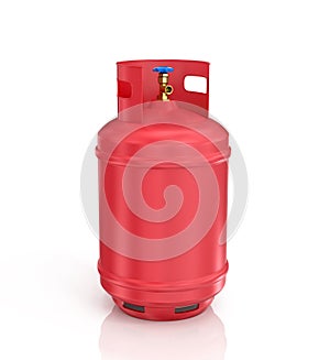 Red propane cylinder with compressed gas