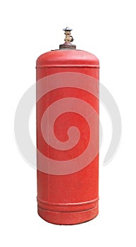 Red propane gas bottle for home on a white background, isolate, gasbag