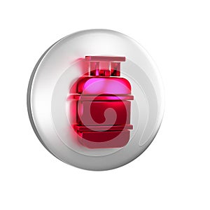 Red Propane gas tank icon isolated on transparent background. Flammable gas tank icon. Silver circle button.